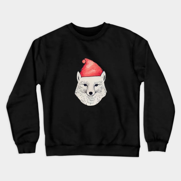 Arctic Fox Wearing a Christmas Hat Crewneck Sweatshirt by fistikci